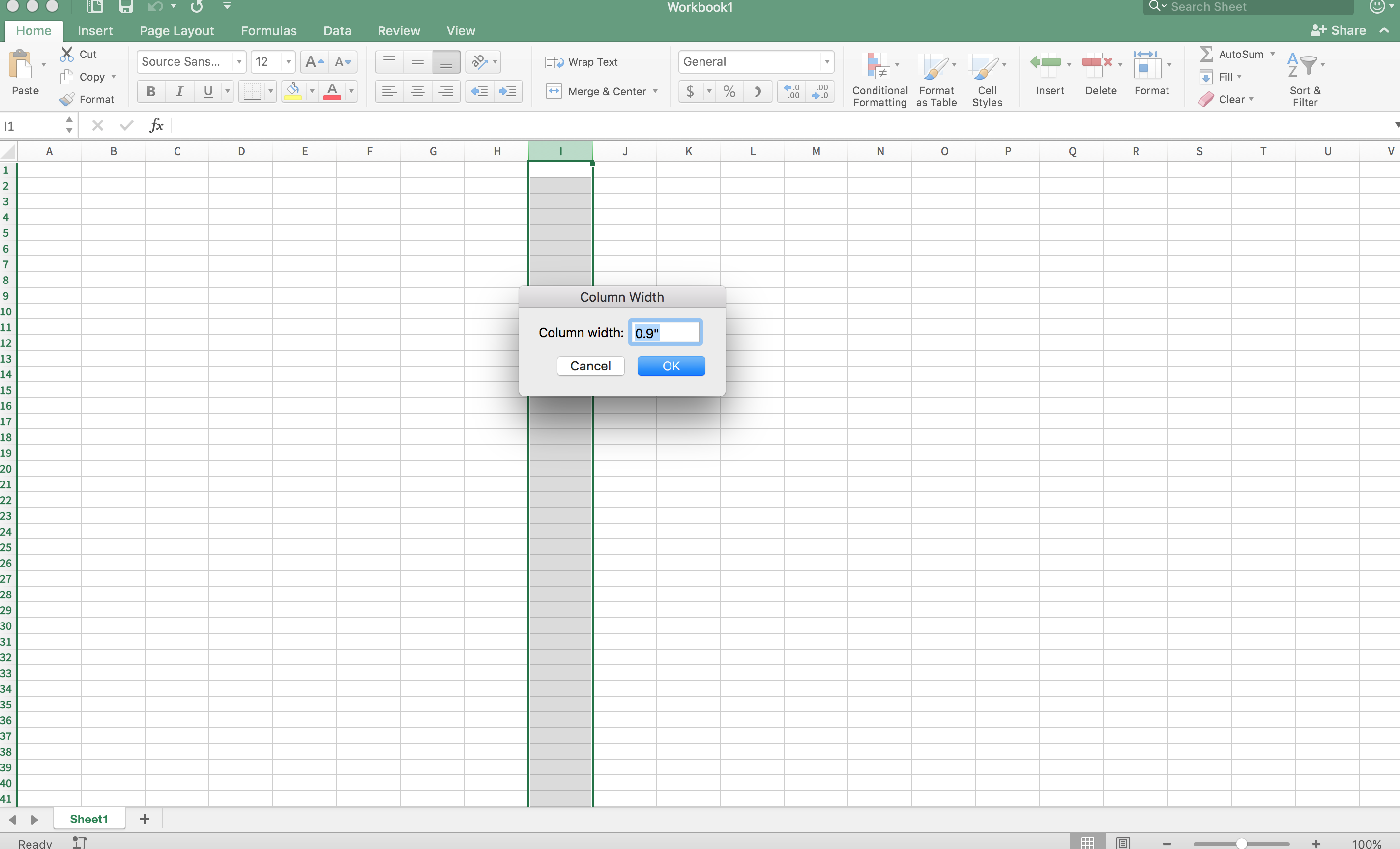 differnce in widtch in excel for mac and windowa